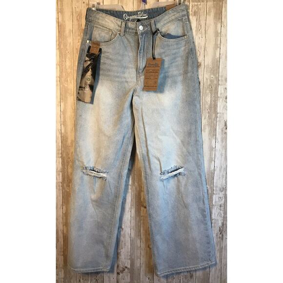 NEW Organic Blue Womens Jeans Size 11/30 90s Wide Leg Jean Mindful Collection - Picture 1 of 8